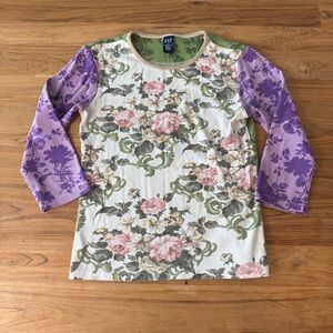 Vintage GAP Floral Long Sleeve Tee - Purple, Green, and Cream